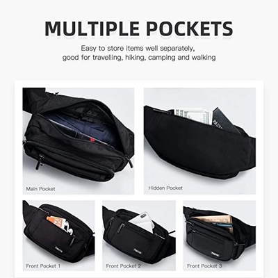 Bum Fashion Fanny Pack Men-Frauen wässern beständige Taillen-Tasche mit 6 Reißverschluss zugemachten Taschen