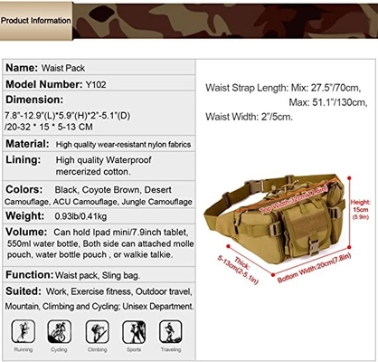 Taktische Taillen-Taschen-Militärtaillen-Satz Molle für das Freien-gehende Laufen, das Kampieren wandernd